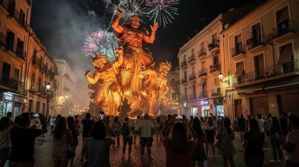 Fallas festival and fireworks in Valencia, Spain
