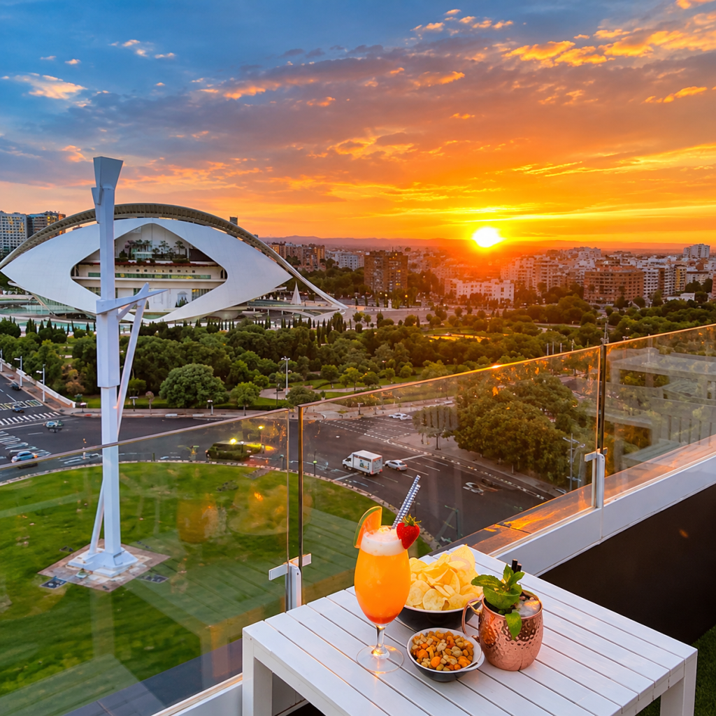 270 Sky Bar Valencia rooftop terrace at sunset