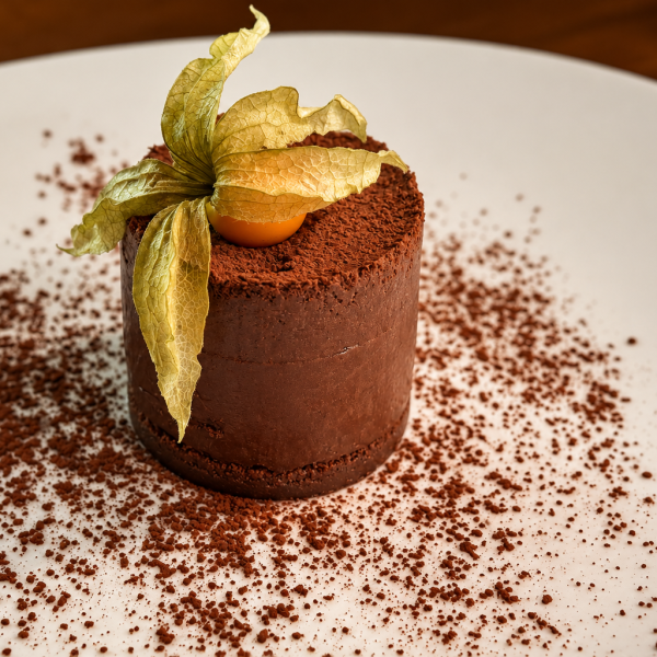 Chocolate dessert served during a cave restaurant experience near Valencia