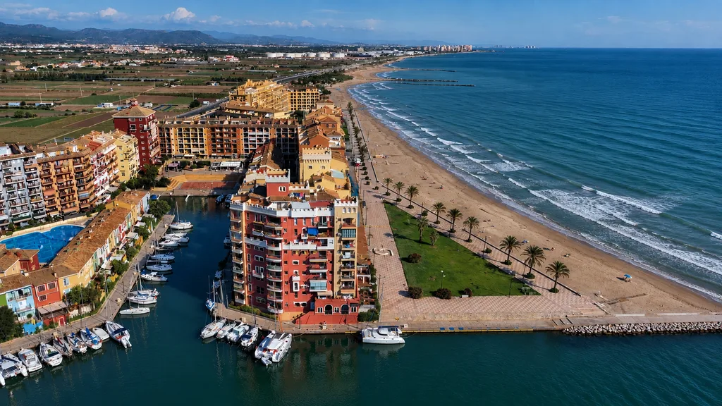 Port Saplaya beach and marina near Valencia Spain