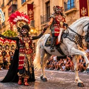 Moros y Cristianos parade in Valencia with traditional costumes and horse