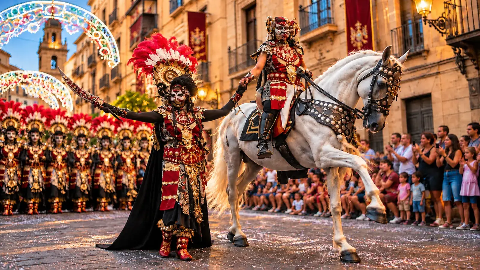 Moros y Cristianos parade in Valencia with traditional costumes and horse