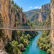 Hiking near Valencia on a suspension bridge in Chulilla canyon
